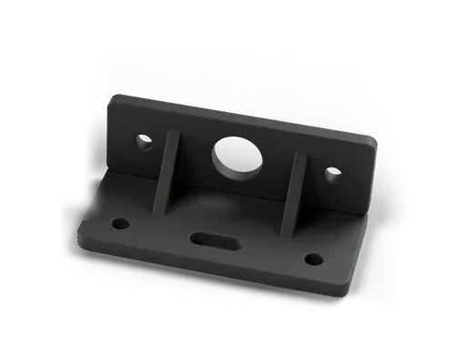 Melns 3D drukāts stūra kronšteins ar skrūvju caurumiem